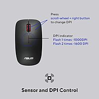 Open Box ASUS WT300 /Ambidextrous Design,Runs on 1 AA Battery- upto 15 months life, 1600 DPI Wireless Optical Mouse