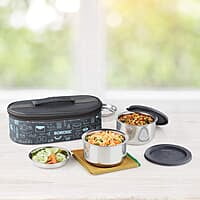 Borosil - Carry Fresh Stainless Steel Insulated Lunch Box Set of 2, 280 ml, Blue