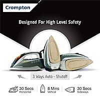 Crompton FabriAutoTech 2200 Watt Steam Iron Feather Touch Digital LED Fabric Temperature Control 3 Ways Auto Shut-off Scratch Resistant Ceramic Coating 400 Ml water Tank