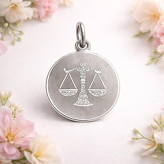 925 Sterling Silver Libra Zodiac Pendant for Men & Women | Astrology Balance Scale Charm Necklace | Round Engraved Horoscope Jewelry
