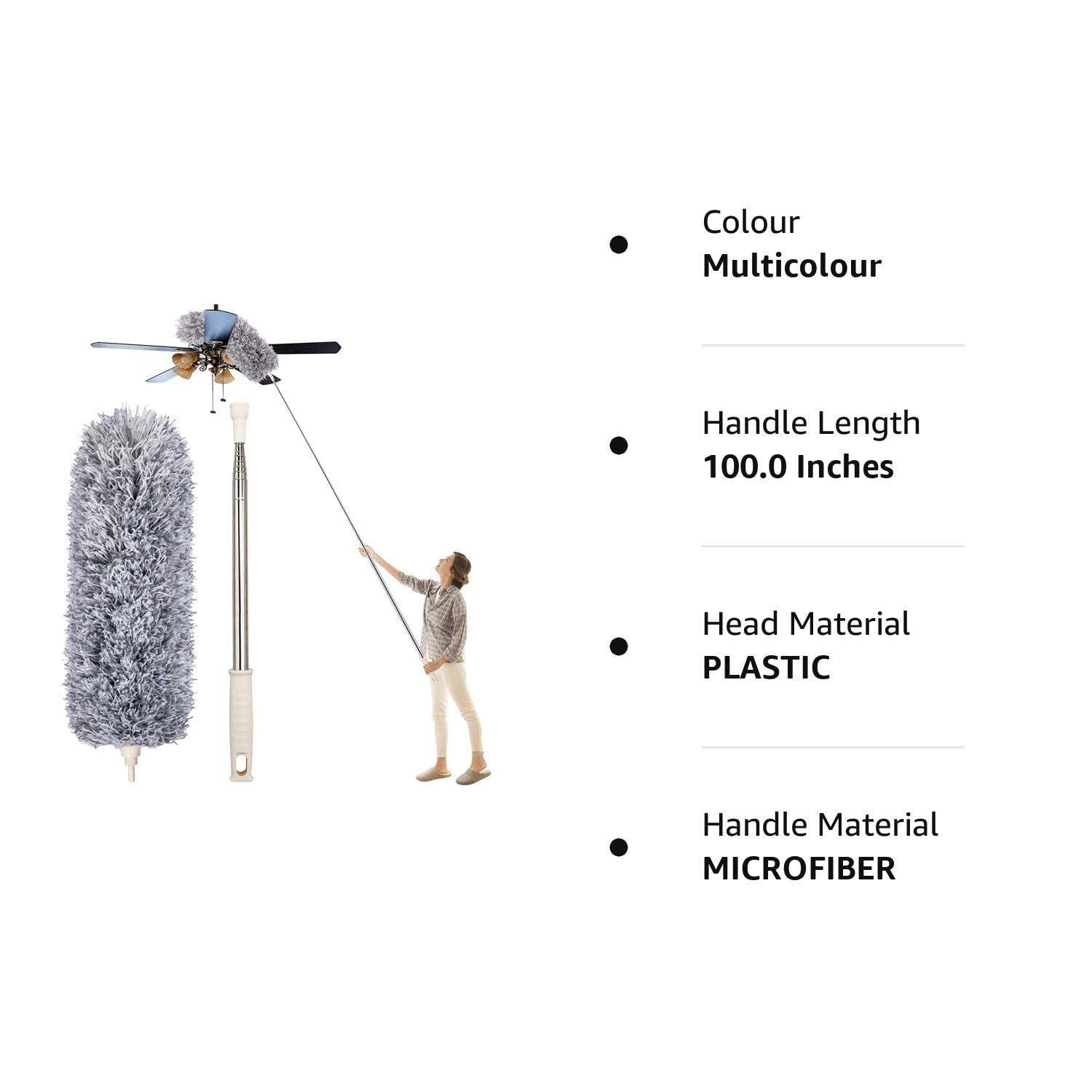 Microfiber Feather Duster Bendable & Extendable Fan Cleaning Duster with 100 inches Expandable