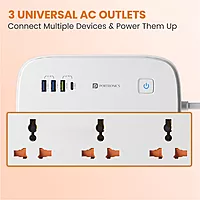 Portronics Power Plate 16 Extension Board – 45W Type-C PD Charging | 3 Universal Sockets | 3 USB Ports | 3 Meter Long Cord | 1440 Watts | Multi-Plug for Home Appliances | 6 Amp | White