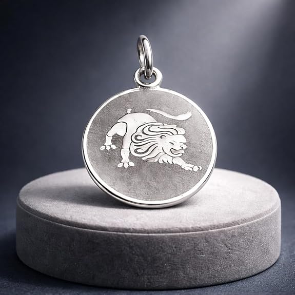 925 Sterling Silver Leo Zodiac Pendant for Men & Women | Astrology Lion Charm Necklace | Round Engraved Horoscope Jewelry