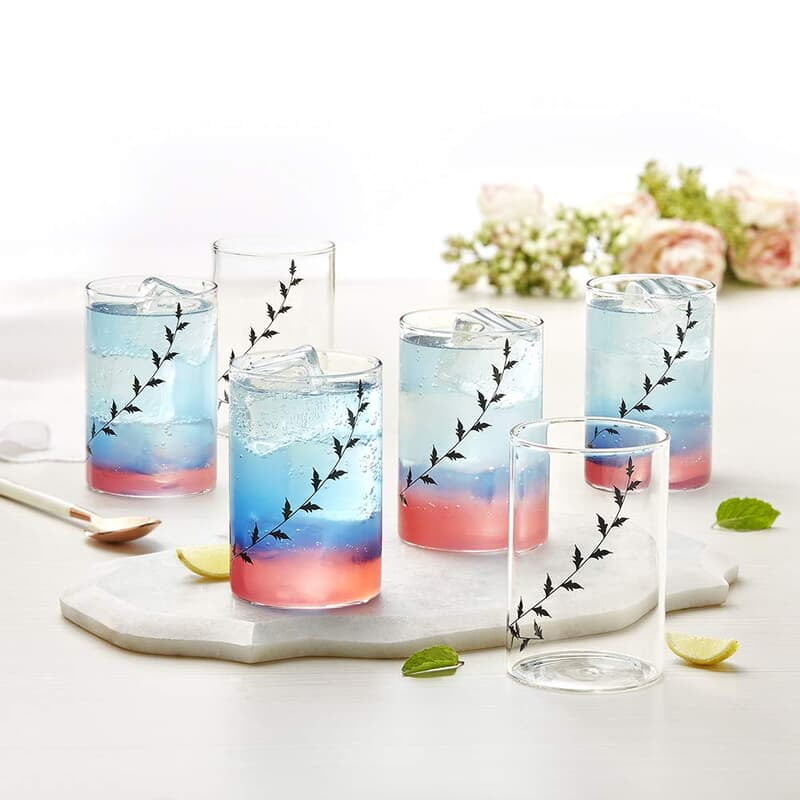 Borosil Vision Black Krip 295 ml Set of 6 pcs Transparent Drinking Glass |Borosilicate Glass Tumblers for Water, Cold Drinks, Juice| Flame Proof, Microwave & Dishwasher Safe | for Daily use & Gifting