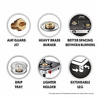 Preethi Blu Flame Blaze Glass top 3 Burner Gas Stove, Manual Ignition