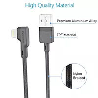 Portronics POR 1080 Konnect L USB-A to Lightning Cable – 3A | Nylon Braided | L-Shape | 1.2m Grey