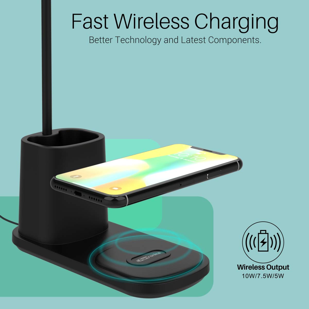 Portronics Brillo II – A stylish lamp with wireless charging, adjustable brightness, ideal for bedside or workspace, blending design and functionality.