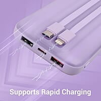 ZEBRONICS MW60 Power Bank, 10000 mAh, Rapid Charge, 20W Output, Outputs - Dual USB | Dual Type C | Lightning, Type C PD, LED Indicator, Built in I/O Cables