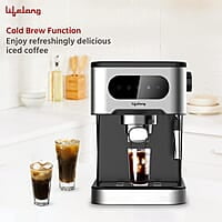 Lifelong Digital Espresso Coffee Maker -1350W Coffee Machine, 20 Bar Pressure Pump, Steam Band