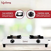 Lifelong 2 Burner Gas Stove Top for Kitchen - Manual Ignition Cooktop with Stainless Steel for Kitchen, ISI Certified