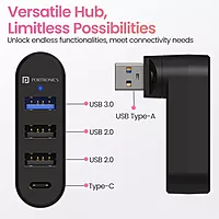Portronics MPort Spin Black – 4-in-1 USB Hub, Type-C. Compact design, 4 ports for seamless connectivity. Ideal for laptops and devices. Fast data transfer and charging capabilities.