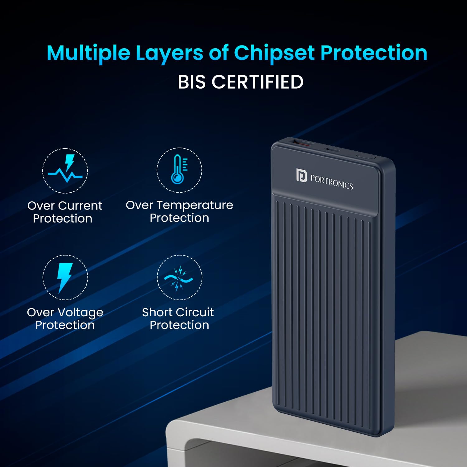 POR 2250 Luxcell B 12 10K Power Bank – 10000mAh | 12W Charging | USB & Type-C Input & Output | Black
