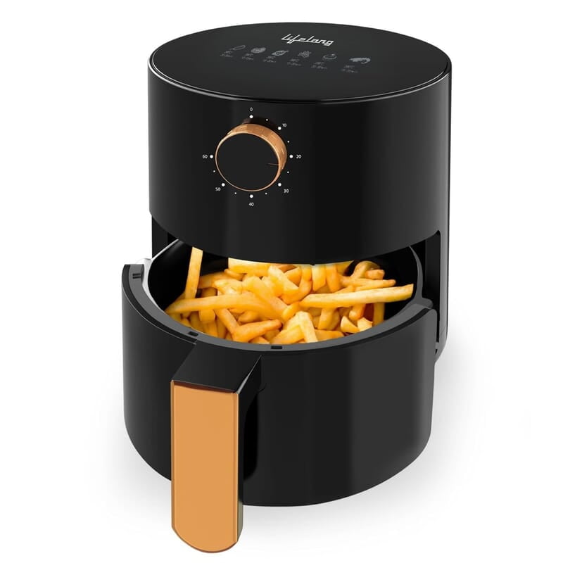 Lifelong 2.5L Air Fryer For Home-800W Small Airfryer Machine To Fry,Bake&Roast With Timer Control-Oil Free Fryer Machine-Electric Air-Fryer With 360° Black
