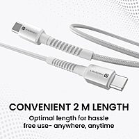 Portronics Konnect X – 60W Type-C Cable, 2M, White, fast charging, durable design, compatible with various devices, perfect for home and office use, tangle-free, high-speed data transfer.
