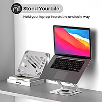 Portronics My Buddy K3 – Laptop Tabletop Stand (Silver) offers adjustable height and angle for ergonomic comfort. Lightweight and portable, it's perfect for home or office use, enhancing productivity.