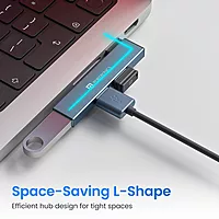 Portronics Mport Mino A – 3-in-1 USB Hub, L-Shape Design, compact and portable, perfect for connecting multiple devices, enhances productivity, ideal for home and office use, sleek and stylish.