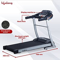 Lifelong FitPro (2.5 HP Peak) Manual Incline Motorized Treadmill for Home with 12 preset Workouts, Max Speed 12km/hr. Bluetooth Speaker