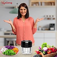 Lifelong USB Rechargeable Wireless Electric Chopper with Stainless Steel Blades 250 ML (Black) 30 Watts