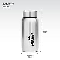 MILTON Aqua 500 Stainless Steel Water Bottle, 500 ml Single walled Leak Proof
