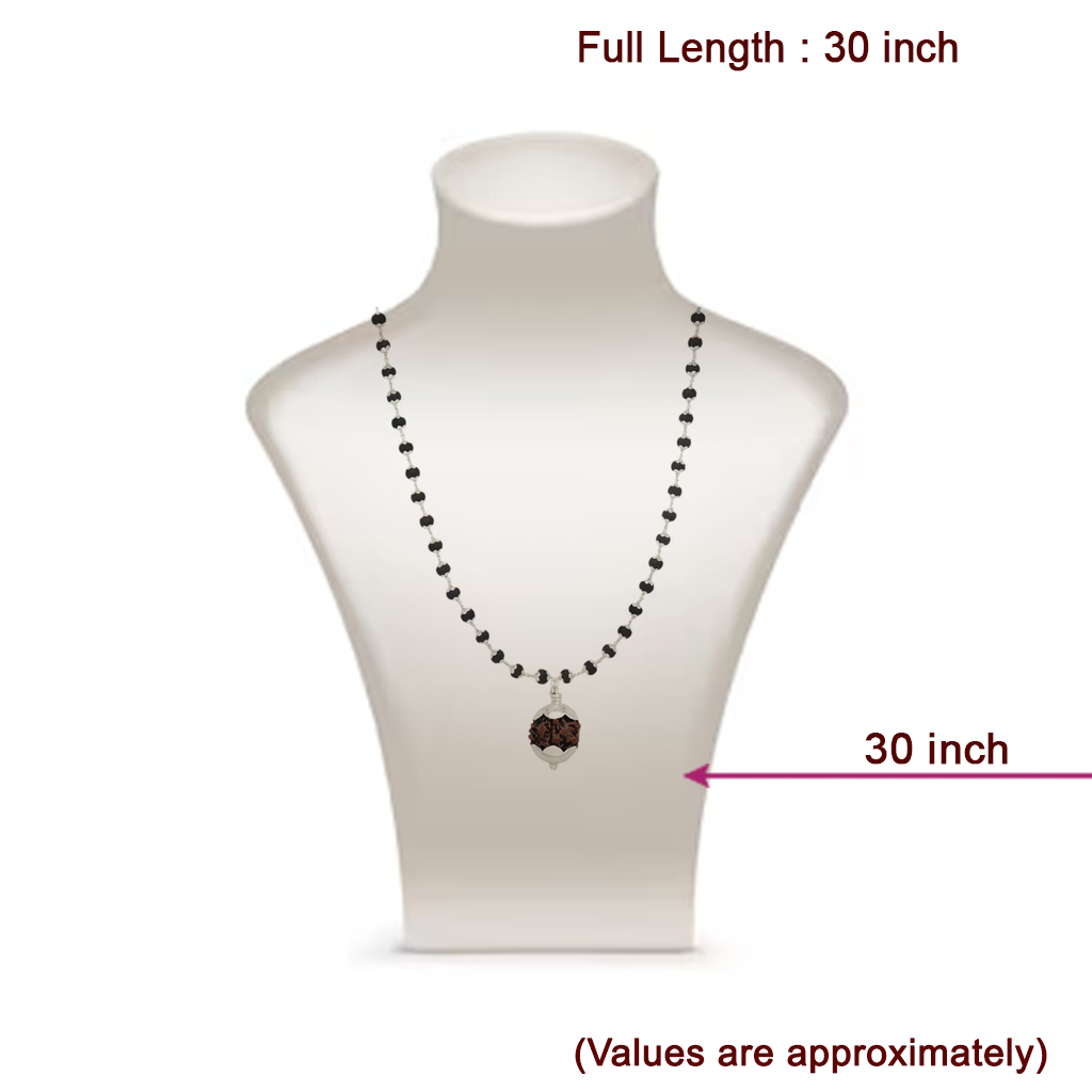 Silver Capped Black Wooden Beads Mala with Rudraksha Pendant