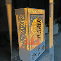 Divine Backlit Om Mandir in White Corian with Elegant Design