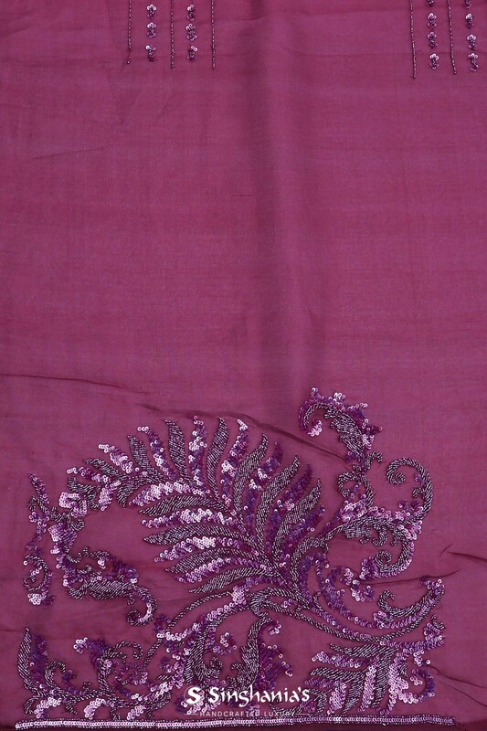Burgundy Organza Saree With Open Designer Border