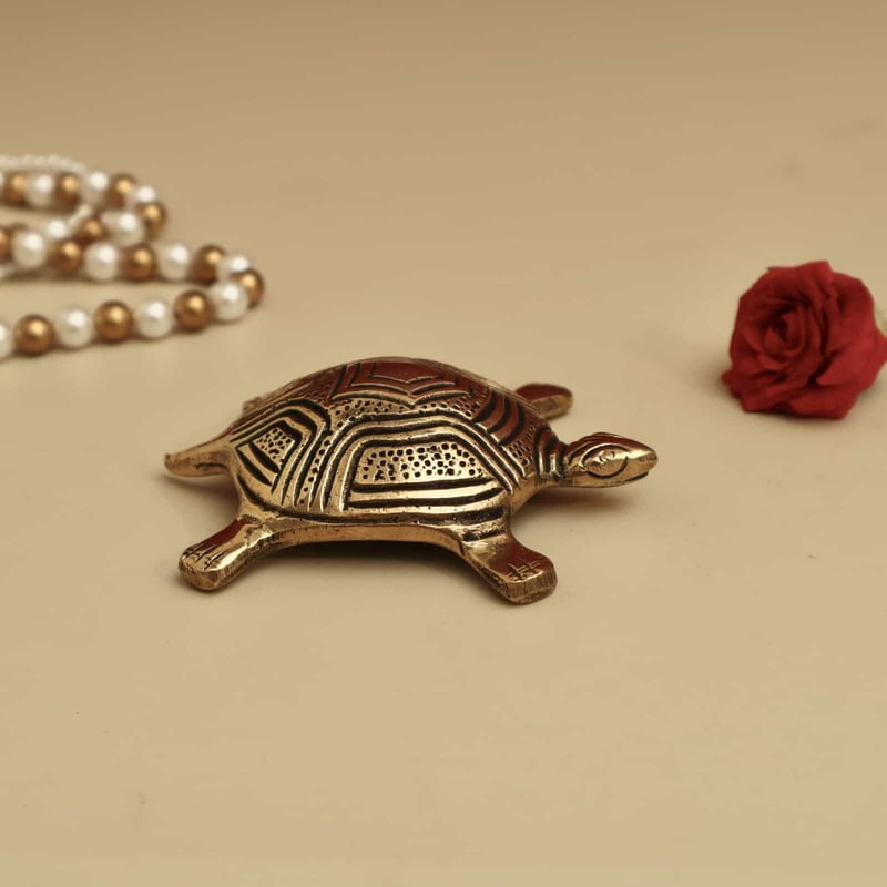 Brass Tortoise with Shree Yantra/Kuber Yantra on Back - 3.2 inch Length | Brass Tortoise with Shree Yantra/Kuber Yantra for Prosperity
