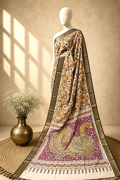 Kalamkari Block Print Silk Cotton Nizam Border Saree #11