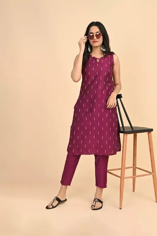 Women jacquard kurta - Pink