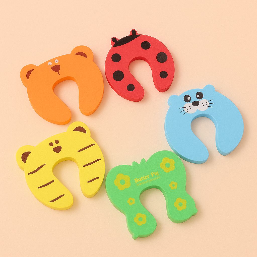 Child Safety Door Stopper – Soft Foam Pinch Guard, Pack of 3 (Assorted Designs)