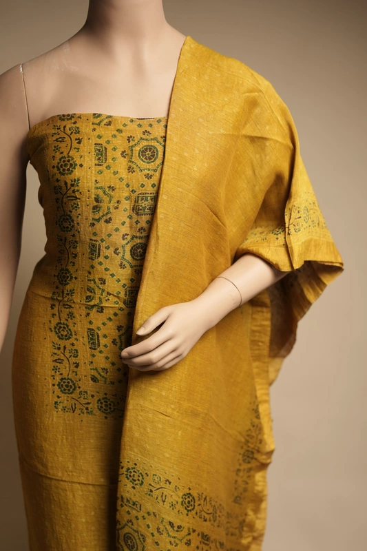 Linen 2pc suit set - Mustard Yellow Ajrakh Print