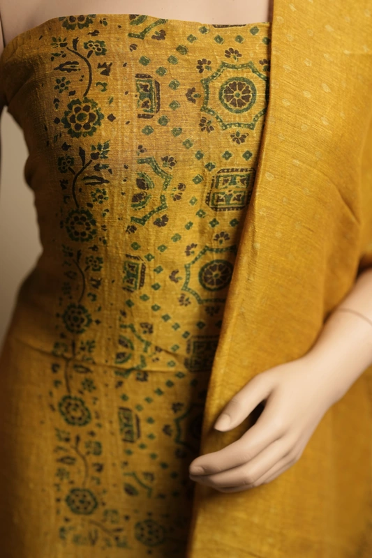 Linen 2pc suit set - Mustard Yellow Ajrakh Print