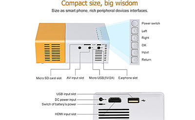 Mini Projector Home Theater LED Projector with Remote Controller, 6000lm LED Corded Projector UC500 Support HDMI, AV, SD, USB Interfaces