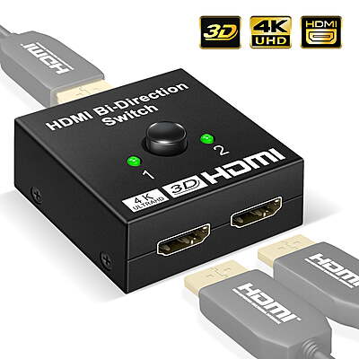 HDMI Switch 2 in 1 Out 4K 60hz HDMI Switcher 2 Port Bi-Directional Splitter