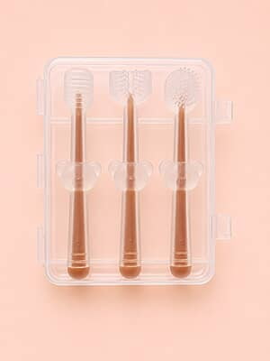 3pc Silicone Baby Toothbrush Set with Travel Case for 0-18 Months 3pc Silicone Baby Toothbrush Set with Travel Case for 0-18 Months
