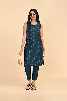 Women jacquard kurta - Blue