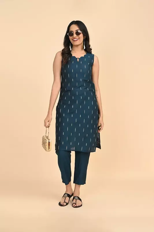 Women jacquard kurta - Blue