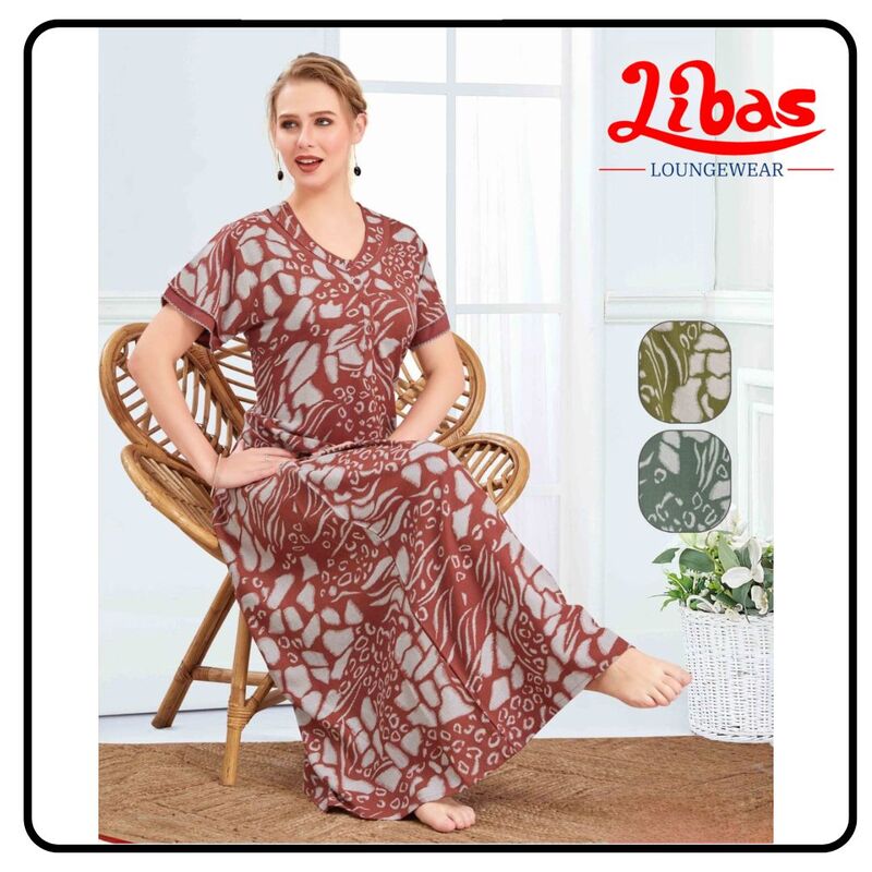 Greenish Alpine Nighty in floral prints with button closure From Libas Loungewear - AL1079