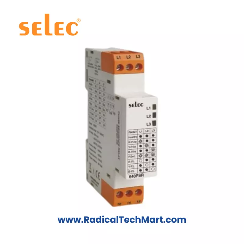 Alt Text: Selec 640PSR-V-CE Phase Sequence Relay Front View