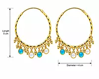 Gold-Tone Hoop Earrings with Turquoise and White Bead Drops