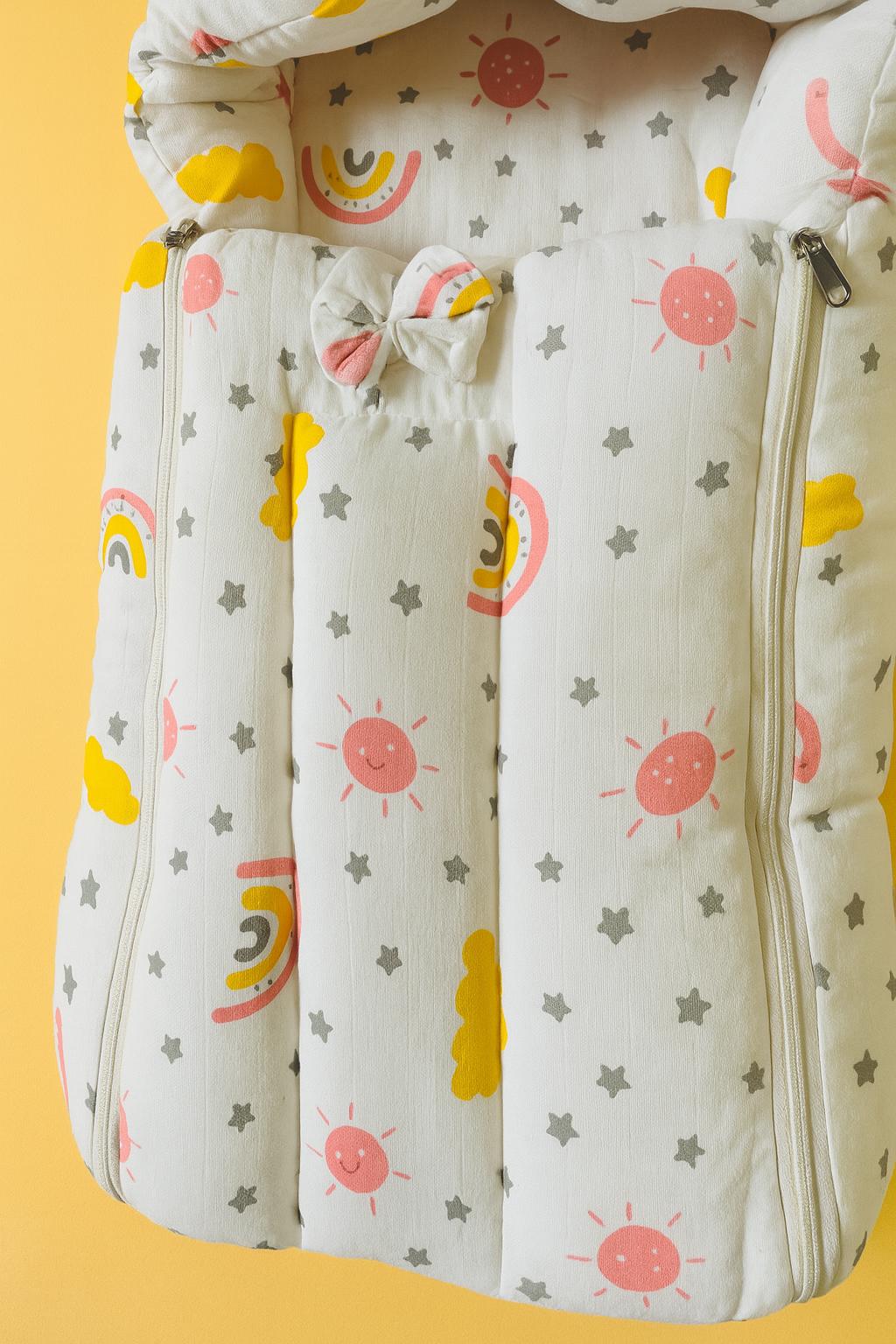Premium Muslin Baby Carry Bed – Soft, Lightweight & Cozy - Sunset Peach
