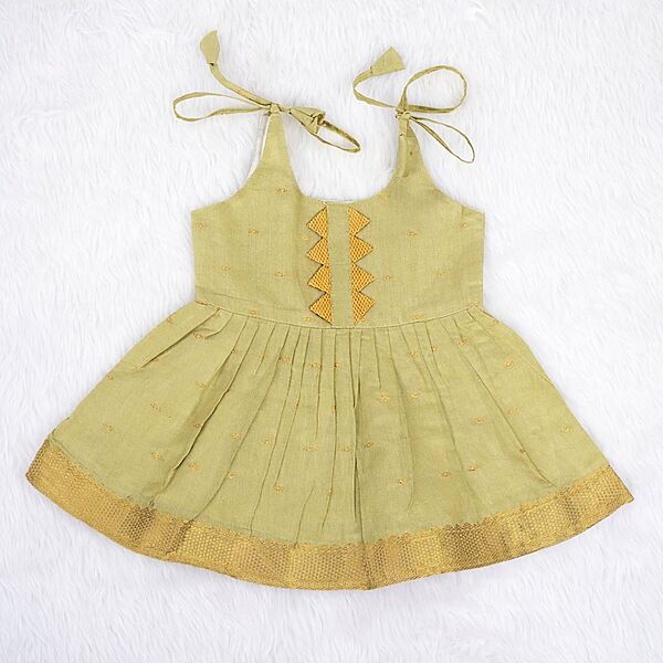 Golden Olive Silk Knot Frock