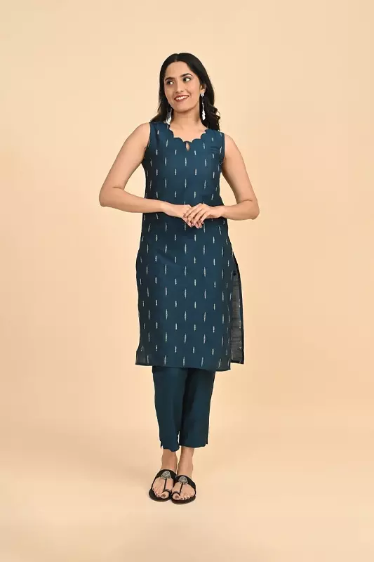 Women jacquard kurta - Blue