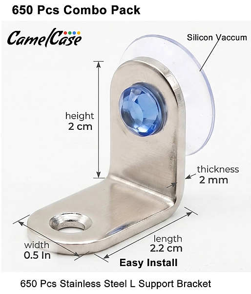 CamelCase Stainless Steel L Shape 90° Right Angle Support Clip Bracket, 2 MM Thickness | Silver