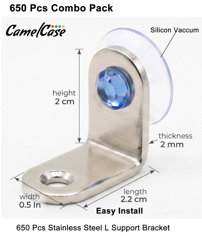 CamelCase Stainless Steel L Shape 90° Right Angle Support Clip Bracket, 2 MM Thickness | Silver