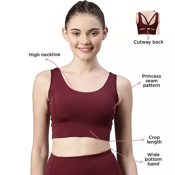 ENAMOR Athleisure Full Coverage Medium Impact Dry Fit Sports Bra E117 DRY BLOOD M