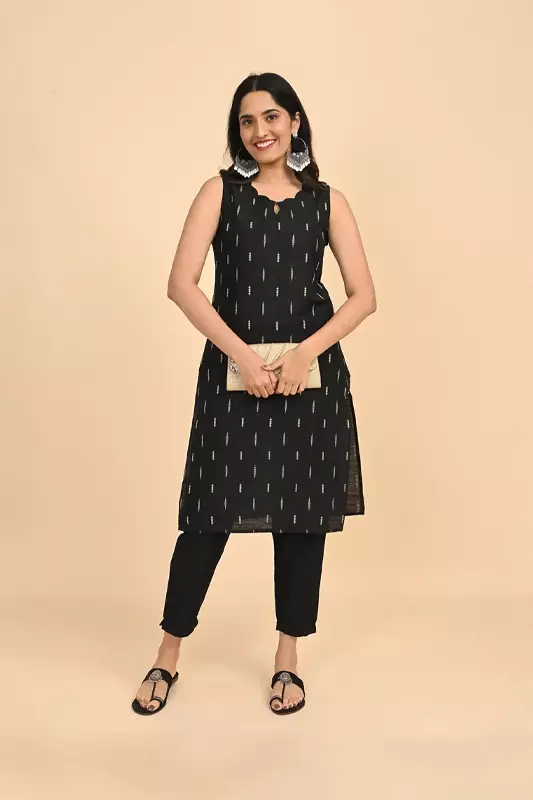 Women jacquard kurta - Black