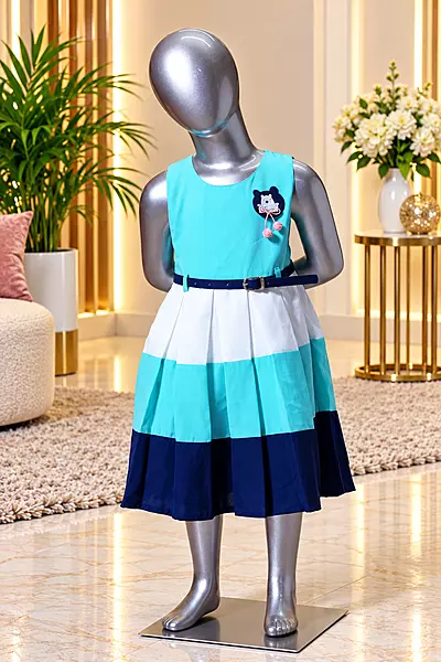 1819 kids frock aqua blue size-22