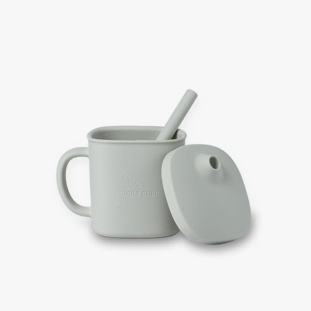 Cuddle Cubs BPA-Free Silicone Sippy Cup with Straw – Grey