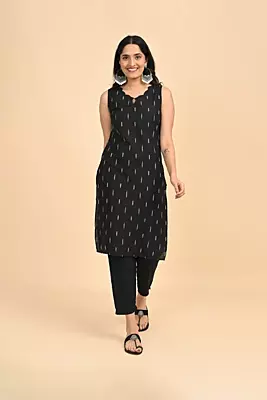 Women jacquard kurta - Black